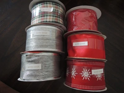 Place & Time Holiday Ribbon Red Snowflake  Wired Edges Christmas Lot 6 Total - Image 1 of 4