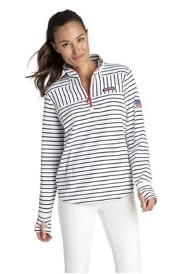 Camisa de oveja a rayas Vineyard Vines Americana 1/4 cremallera usada en excelente estado talla pequeña Foto 1 de 4