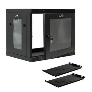 9U Wall Mount Network Server 19" IT Cabinet Rack Perforated Door Lock W/Shelves - Picture 1 of 7