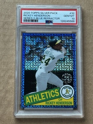 2020 Topps Silver Rickey Henderson Blue Refractor /150 #85TC-32 PSA 10 POP 2! - Imagem 1 de 2