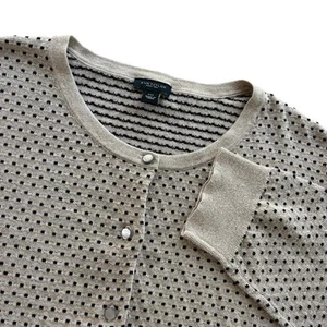 Ann Taylor Factory Damen XXL hellbraun schwarz Punkte gold metallic Knopf Strick Cardigan - Bild 1 von 14