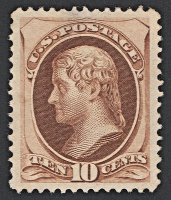 US Sc# 161 *MINT NO GUM* { -XF- 10c JEFFERSON } BEAUTY OF 1873 S THIN CV$ 350.00 - Image 1 of 4