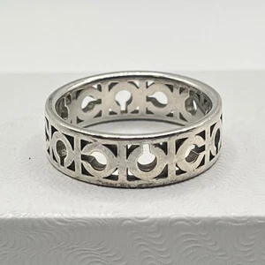Coach C Ring Open Work Cutout Logo Band Ring Size 7 Sterling Silver Jewelry - Picture 1 of 6