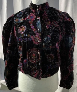 Vintage Floral Short Velvet Velour Floral Jacket Beautiful Pattern Size 16 - Picture 1 of 10