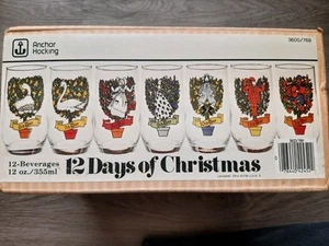 Vintage Anchor Hocking 12 Days of Christmas 12oz Glasses NEW + SEALED Full Set! - Picture 1 of 6