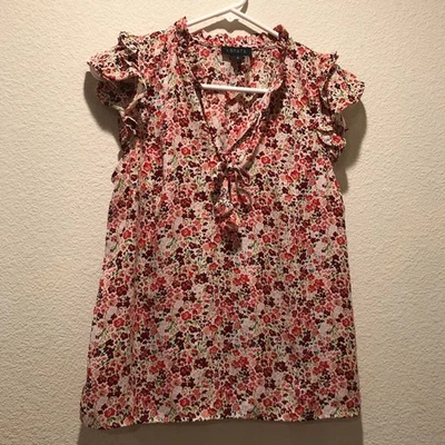 Blusa 1.State Multicolor Floral Flutter Mangas Corbata Cuello Talla S Foto 1 de 4