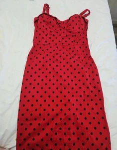 Deadly Dames by Micheline Pitt Pinup Couture Red Polka Dot Vamp Dress Size XL - Picture 1 of 6