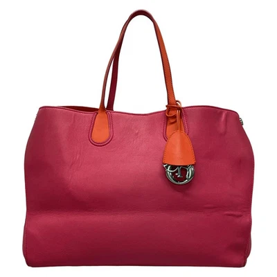 Auth DIOR/ChristianDior Addict Pink Orange Leather Tote Bag - Image 1 of 4