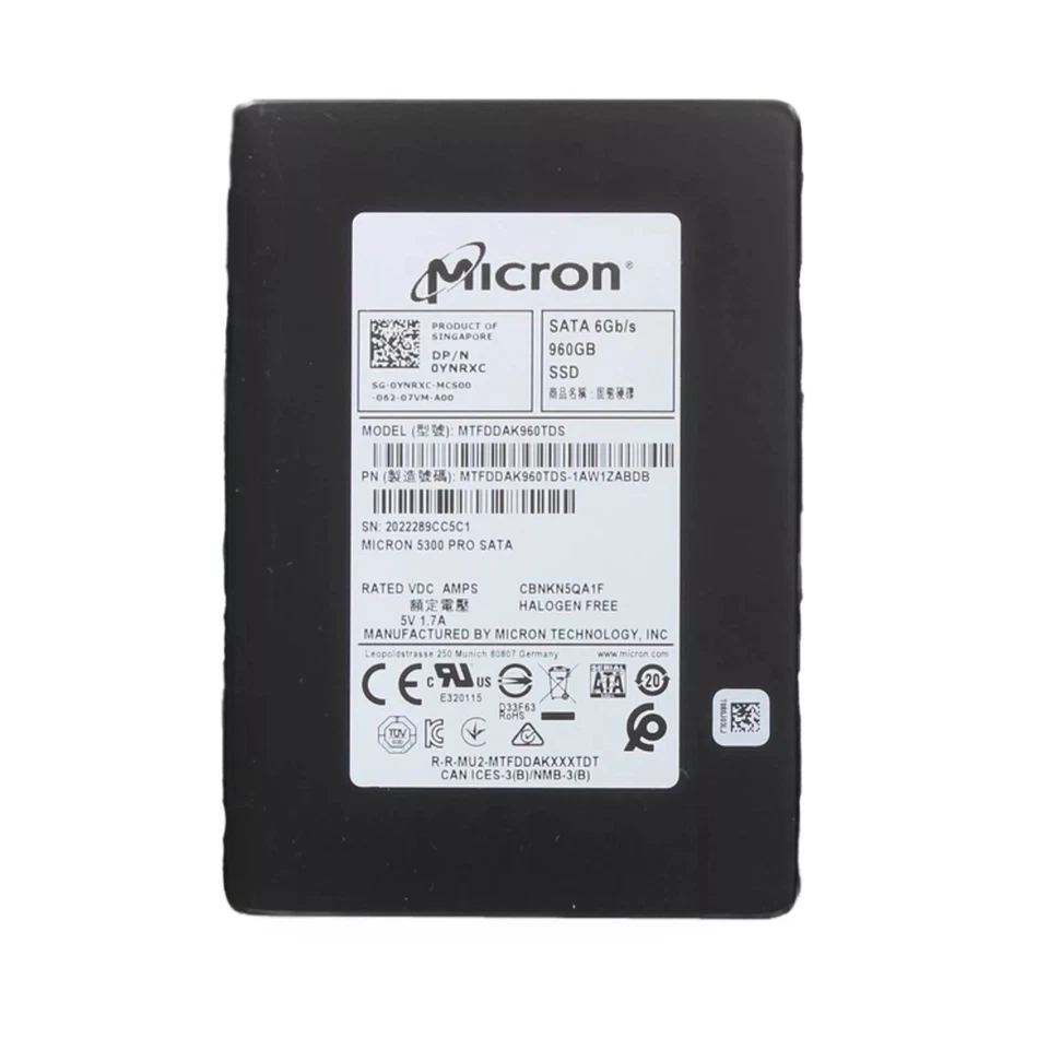 Hard drive Dell Micron 960GB SSD SATA 6G 2.5" 3D TLC NAND RI AES-256 YNRXC - Image 1 of 1