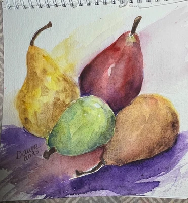 原版水彩画4梨,艺术家签名。 独一无二 — 第 1/2 张图片