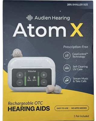 Audien Hearing Atom X Rechargeable OTC Touchscreen Bluetooth Hearing Aids New! - Image 1 of 4