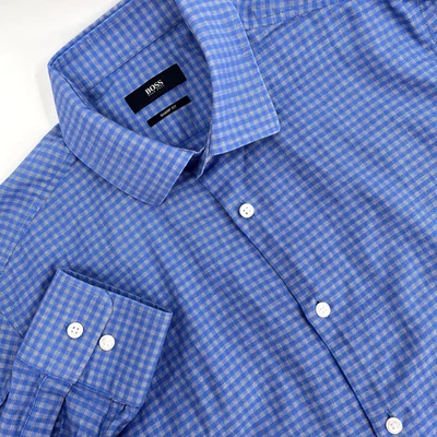 Camisa de vestir con botones azul calce nítido a cuadros guinga HUGO BOSS para hombre talla 15-1/2 (M) Foto 1 de 4