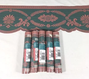 Wallpaper Border 5 Roll Lot Green Dusty Rose Mauve Laurel Leaf Scallop Cut Edge - Picture 1 of 5