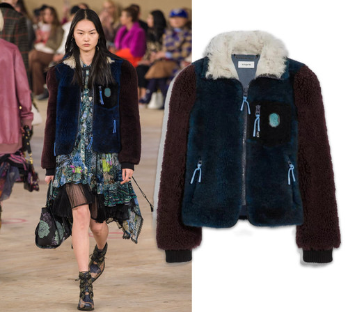 Giacca Coach 1941 $2.000 autunno 2019 shearling zip blu viola 8 pelliccia passerella blu
