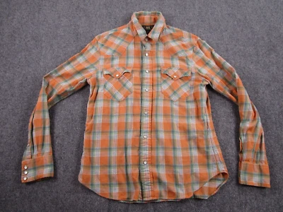 Camisa Doble RL Ralph Lauren RRL Para Mujer Talla 4 Naranja Perla A Presión A Cuadros Foto 1 de 4