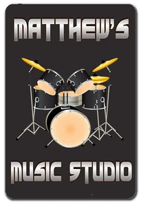 PERSONALIZED DRUM SET MUSIC STUDIO METAL GARAGE SIGN - Picture 1 of 1