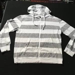 PJ Mark Hoodie 3XL full zip HOODED GRAY WHITE STRIPED LONG SLEEVE - Picture 1 of 9