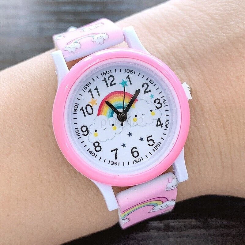 AU Pink Rainbow Watch Time Teacher Wristwatch Christmas Present Gifts For Girls - image 1 of 4