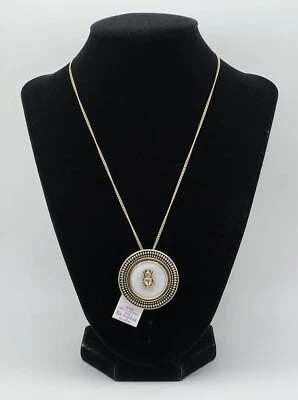 LIA SOPHIA Beetle On Round Mother Of Pearl Pendant/Brooch Gold Tone Design Frame - Image 1 of 4