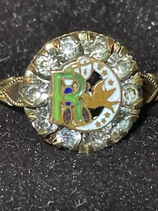 Vintage Gold Filled Daughters Of Rebekah Emaille Strass Ring Odd Fellows Gr. 7,25 - Bild 1 von 5