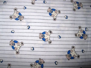 Brown Blue Teddy Bears on White w/ Black Pinstripe Fabric 3/4 yard x 44" wide - Picture 1 of 6