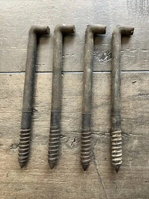 Vtg Set of 4 Linemans Wood Pole Spike Pegs L Lag Screws Rustic Farmhouse Shelves - Image 1 of 4