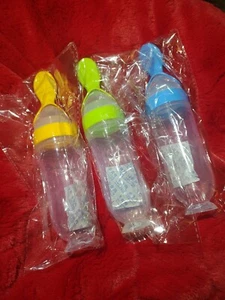 Silicone Baby Solid Food Feeder Squeeze Bottle Spoon 3oz/90ml Suction Cup 3 Pack - Picture 1 of 5