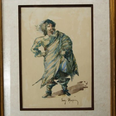 Antiguo personaje de mosquetero acuarela francesa firmado Eug. Herpin siglo XIX Foto 1 de 4