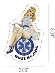 EMS Paramedic Nurse  Pinup Sticker 2”x3” GotUr6 WWII Bomber Nose Art Style  - Picture 1 of 2