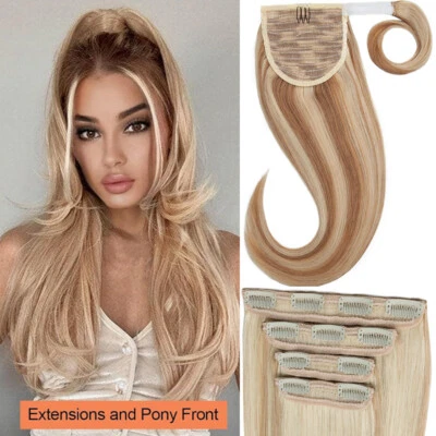 CLEARANCE Half Up Half Down Ponytail Hair Clip in Human Hair Extensions 4 Piece - Image 1 of 4