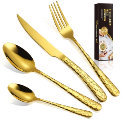 24Stk. Edelstahl Besteck Set für 6 Personen Gold Besteck mit Messer Gabel Löffel - Bild 1 von 4