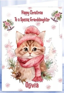 Tarjeta de Navidad Personalizada Gatito Rosa Hija Nieta Sobrina Hermana Madre - Imagen 1 de 3