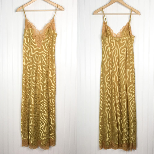 UNDERCOVER Abito donna Victorias Secret slip giallo astratto chiffon pizzo colletto orlo M