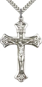 925 Sterling Silver Catholic Crucifix Cross Necklace For Men 24 Chain Made USA - Picture 1 of 6