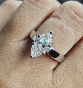 Solitaire Marquise Cut Real Moissanite Engagement Ring Classic Wedding Ring Her - Picture 1 of 14