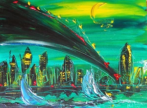BROOKLYN BRIDGE by Mark Kazav Abstract Modern Original Oil Painting signed - Picture 1 of 6