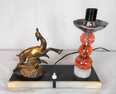 ANTIQUE ART DECO MANTLE LAMP WITH LEAPING DEER - Image 1 of 4