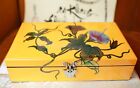 Yellow Lacquer Jewelry Box Painted with Flowers (Wood, Lacquer, Paint, Nacre)