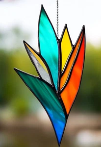 BIRD OF PARADISE FLOWER Stained Glass Small SUNCATCHER Unique Gratitude Gifts - Picture 1 of 24