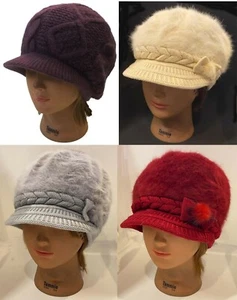 Damas Mujeres Tejido Visera Gorro Cálido Invierno Delux Sombrero Grande Gorra de Esquí - Imagen 1 de 11