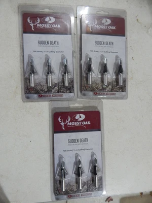 3 NEW Packs  Sudden Death Broadhead 100 Grain Points Mossy Oak - Image 1 of 3