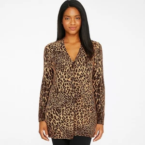 Soma Super Soft Longline Leopard Print Cardigan Sweater Size Medium - Picture 1 of 11