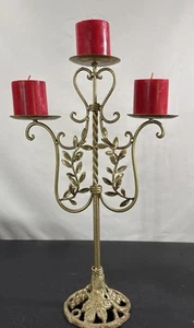 KERZENLEUCHTER Mid-Century Floral goldbemalt Eisen Metall dreifach KERZENHALTER 23" sehr guter Zustand - Bild 1 von 11