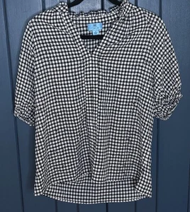 Camisa Negra Blanca a Cuadros Delicada Floral Guinga Cuello en V Mediana Cottage Core Prairie - Imagen 1 de 6