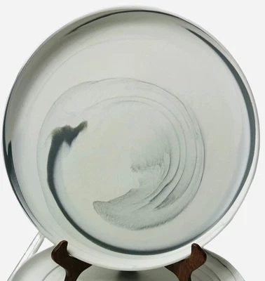 Juego de 2 platos de cena de porcelana Stone & Lain de 10,25" gris mate blanco remolino Foto 1 de 4
