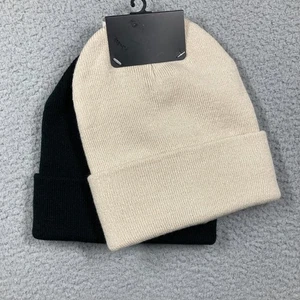 Beanie Mützen Erwachsene 2 Stück beige creme und schwarz Winter Ski Outdoor NEU - Bild 1 von 10