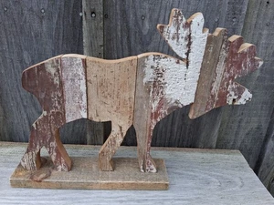 Handmade Rustic Wooden Free Standing Moose Vintage Chippy Painted Cabin Decor - Picture 1 of 10