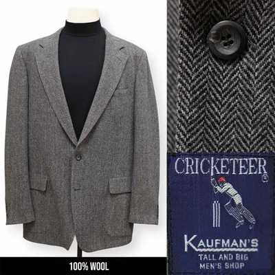CRICKETEER VINTAGE TWEED mens gray HERRINGBONE sport coat jacket blazer 46 L - Image 1 of 4
