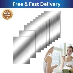 NEW 10 Pack Mirror Wall Stickers, 4 x 6inch Self Adhesive Flexible Non Glass UK - Picture 1 of 7