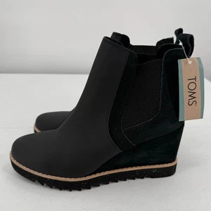 NUEVO CON ETIQUETAS TOMS Botas para mujer Maddie de cuero negro gamuza tacón de cuña talla 8 - Imagen 1 de 10